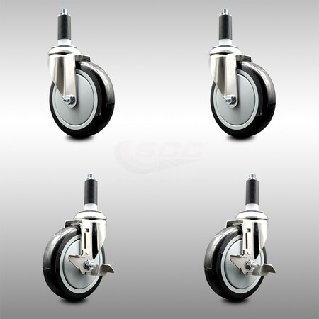 Service Caster 5 Inch 316SS Black Poly Swivel 1 Inch Expanding Stem Caster Brake SCC, 2PK SCC-SS316EX20S514-PPUB-BLK-2-TLB-2-1